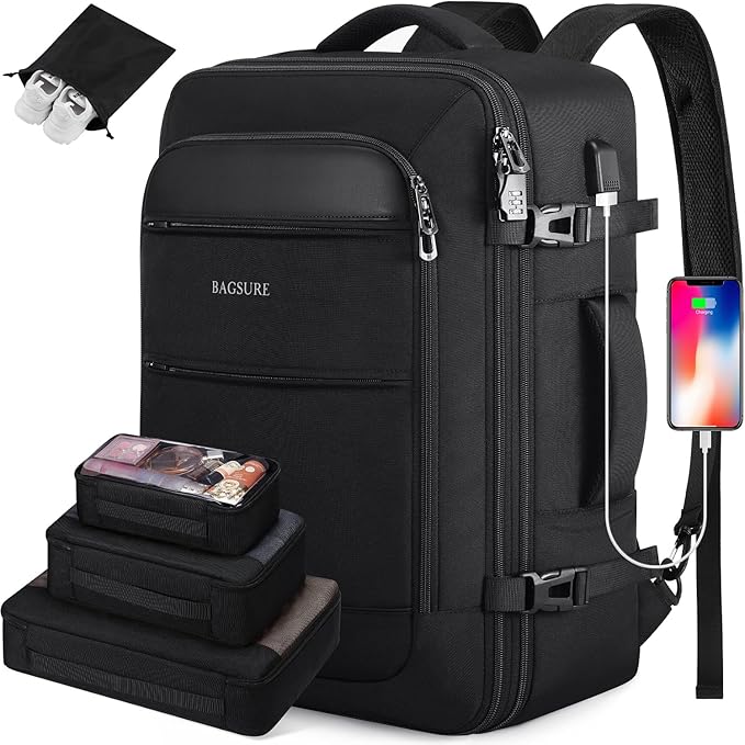 Bagsure Travel Backpack Carry On Backpack 42L Flight Approved, Expandable Laptop Backpack with Packing Cubes & Shoe Pocke...