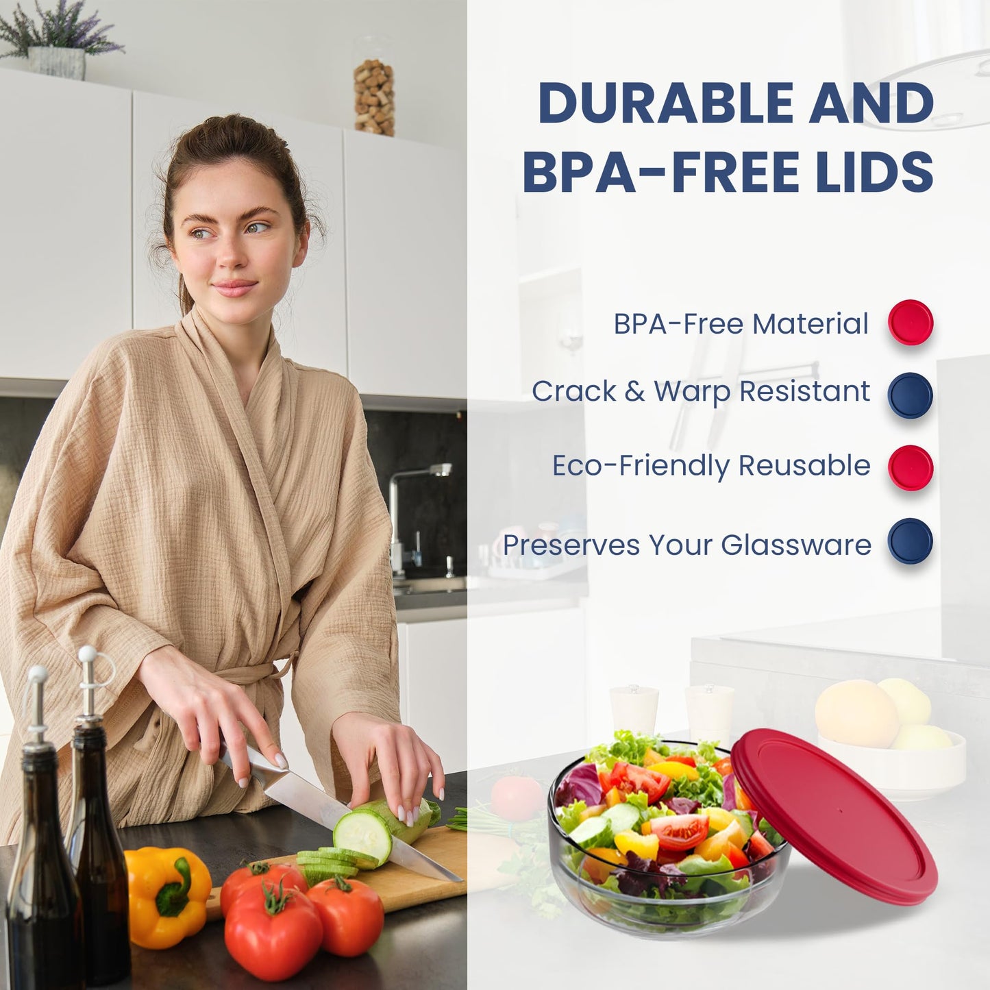 Replacement Lids for Pyrex Glass Food Storage Containers Round (2) 7202-PC 1 Cup (3) 7200-PC 2 Cup (2) 7201-PC 4 Cup (2) 7402-PC 6/7 Cup Red Blue