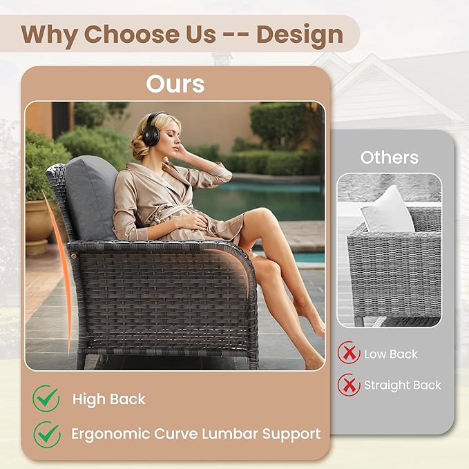 HOOOWOOO Patio Furniture Set,4 Pieces Outdoor Conversation Set,All Weather Wicker Loveseat Sofa Set with High Back Chairs Table,Dark Gray