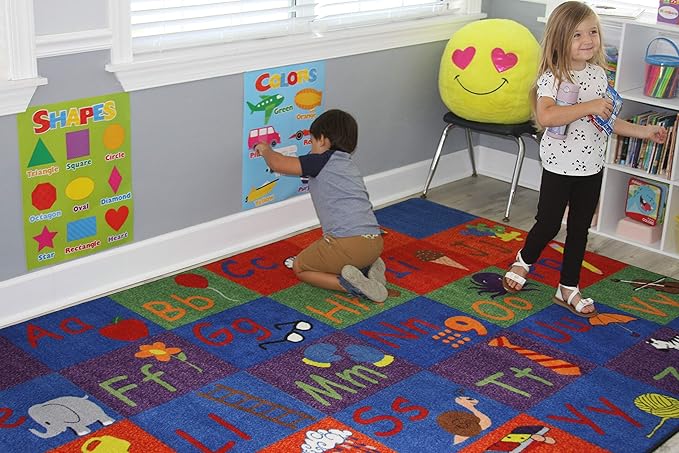 KIDCARPET.COM All in A Row Letter Classroom Rug, 6' x 8'6" Rectangle, Multicolored, Educational Classroom Rug, Kids Learning Play Mat | Area Rug for Bedroom or Playroom