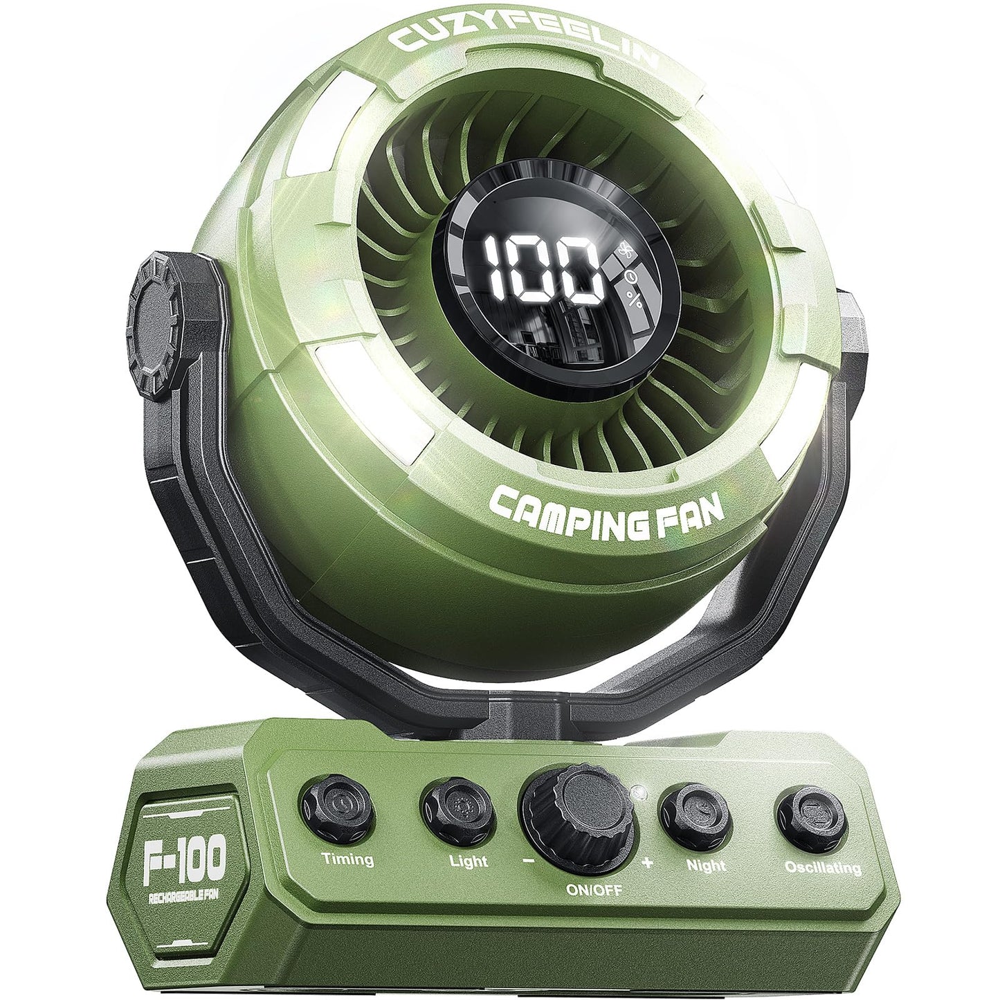 Cuzyfeelin Portable Fan Rechargeable - Versatility Camping Fan With Led Lantern & Hook - Usb Battery Powered, Cordless, 15-80H,