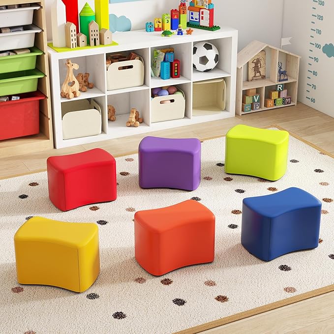 Costzon 6-Piece Modular Stool Set for Kids, 10'' Waterproof Daycare Butterfly Foam Stools Preschool Seating for Toddlers, Flexible Seating Option for Classroom, Home, Kindergarten or Nursery
