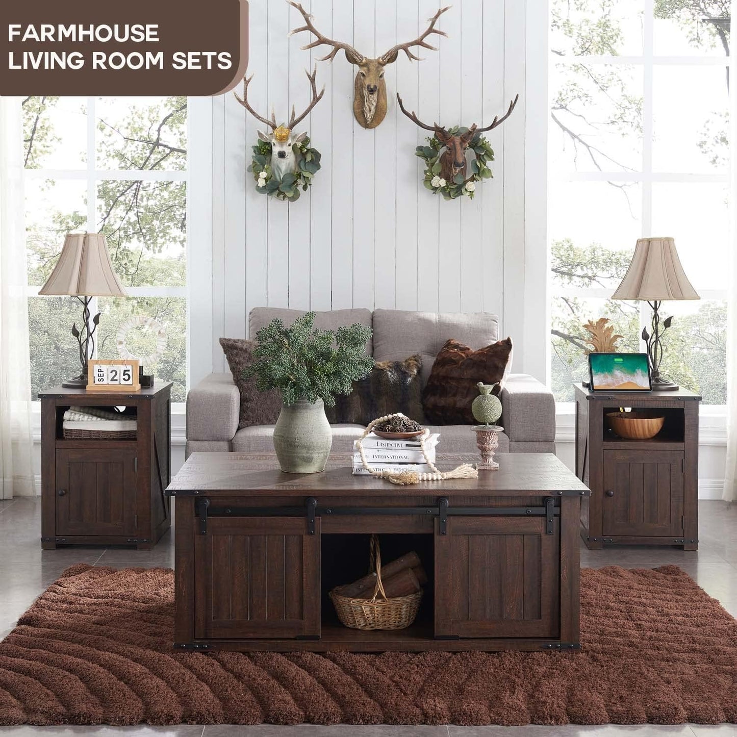 IFGET 48" Lift Top Coffee Table, Farmhouse Cocktai with Sliding Groove Barn Door, Rustic Wood Center Table w/Double Storage Spaces for Living Room, Brown