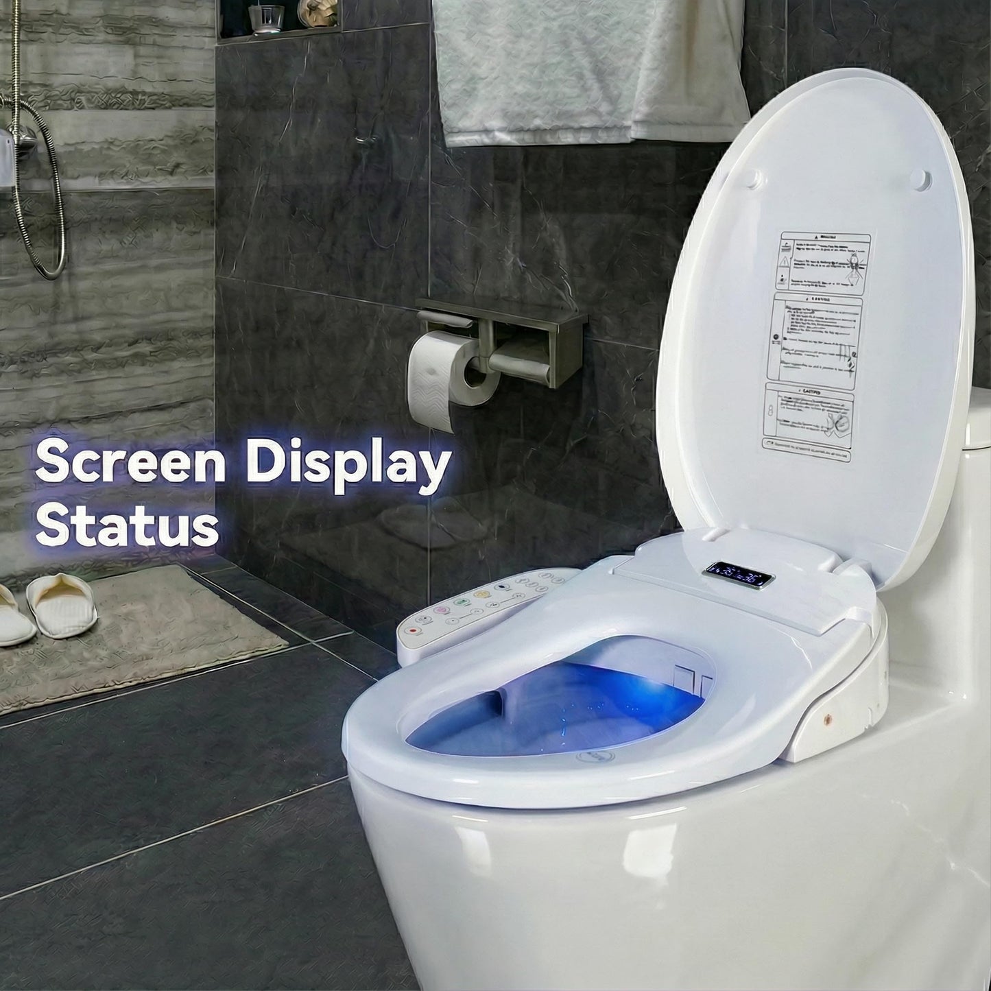 KioGro Electric Heated Bidet Toilet Seat with Touch Panel, Warm Water Wash, Self-Cleaning Nozzle, Warm Air Dryer, Deodorizer, Soft-Close Lid, LED Display & Night Light, Easy Install, Elongated