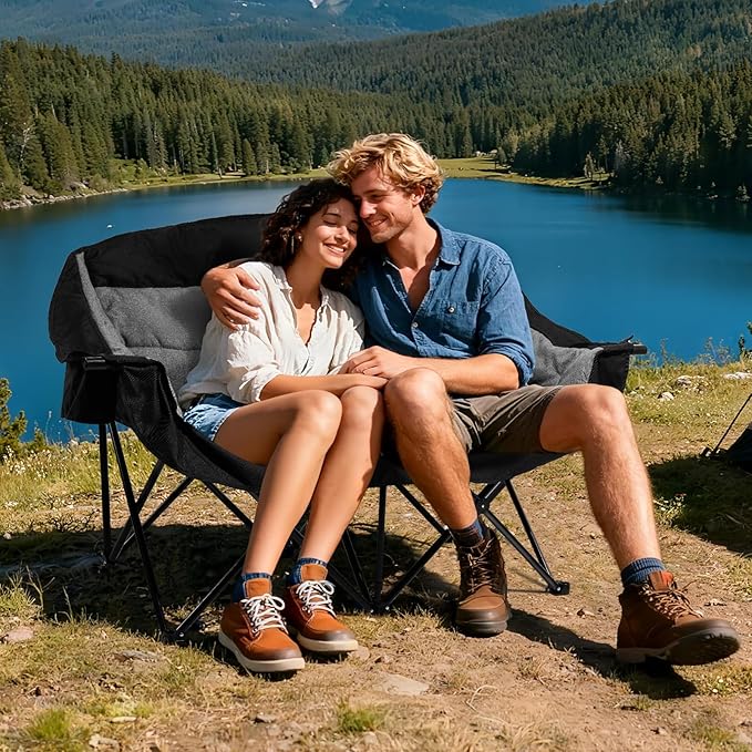 apollo walker Oversized Double Camping Chair for 2 Person - Extra Wide & Heavy Duty 600lbs Camp Couch with Dual Cup Holder & Carry Bag, Camping Loveseat for Outdoor, Lawn, Beach, Park