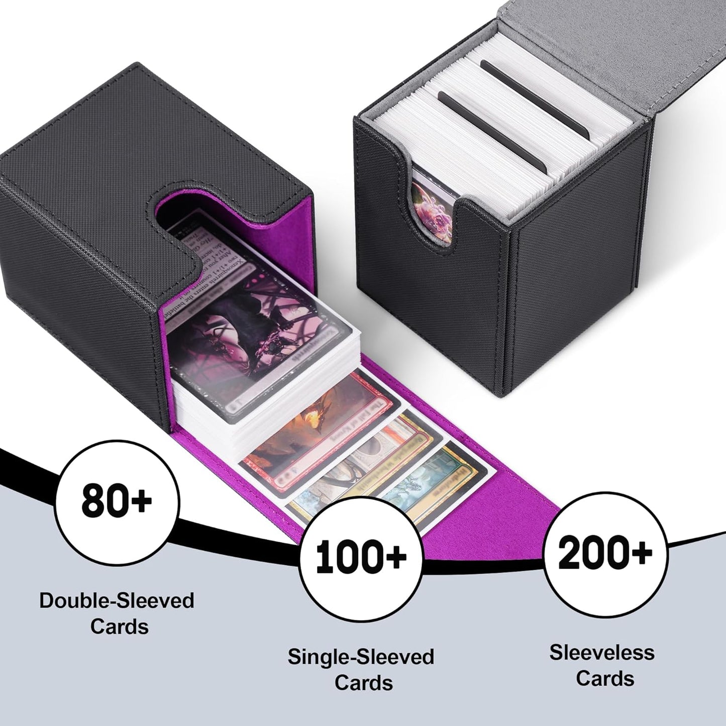 ZLCA Card Deck Box for Trading Cards,PU Leather Magnetic Card Storage Box Fits for TCG CCG Magic Game Cards(Black Set)