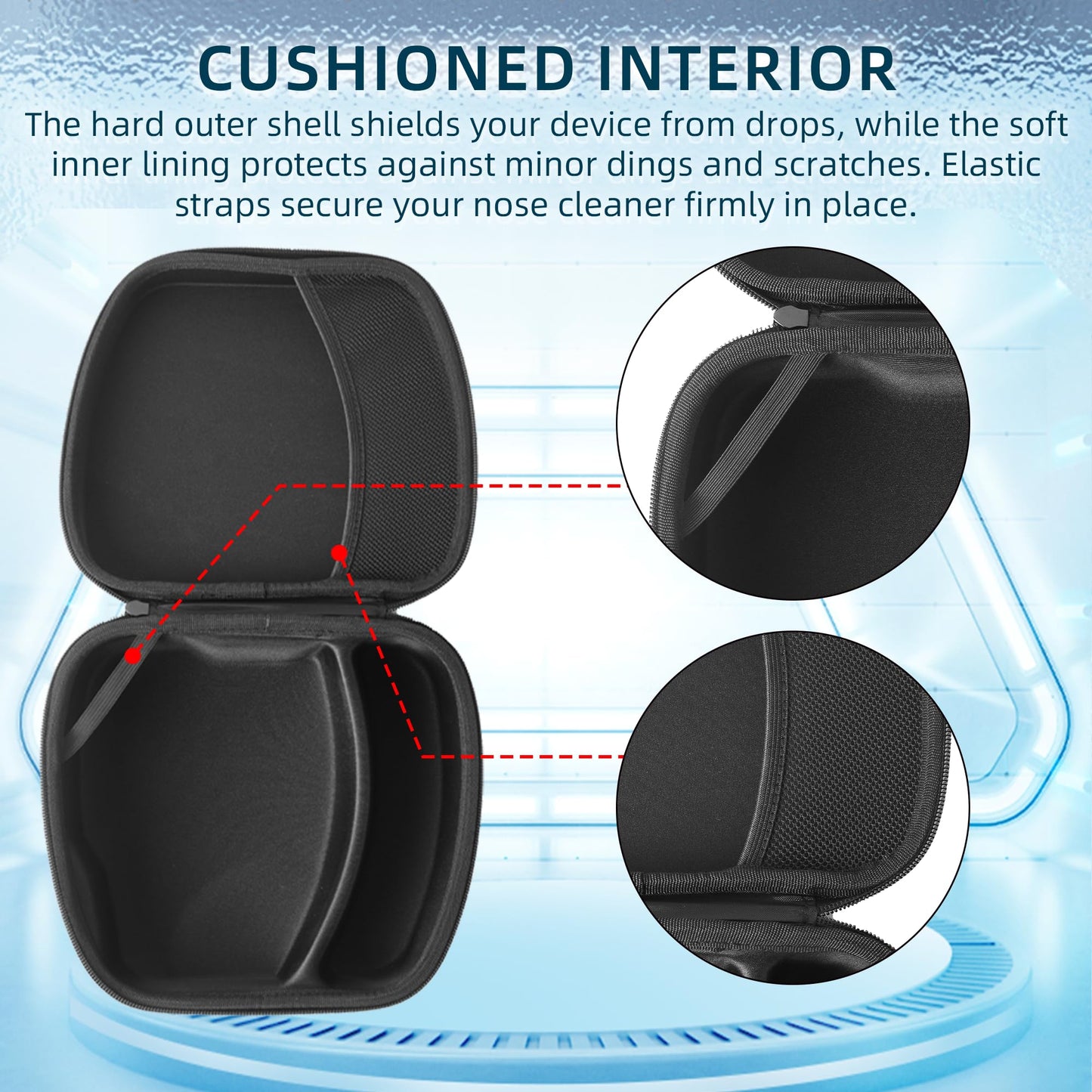 Calvana Travel Case Compatible with the Navage Nasal Irrigation System, Scratch-Resistant Organizer for Nose Cleaner & 12 SaltPods, Black, 9" x 7.75" x 4.25" (Nose Cleaner & SaltPods Not Included)