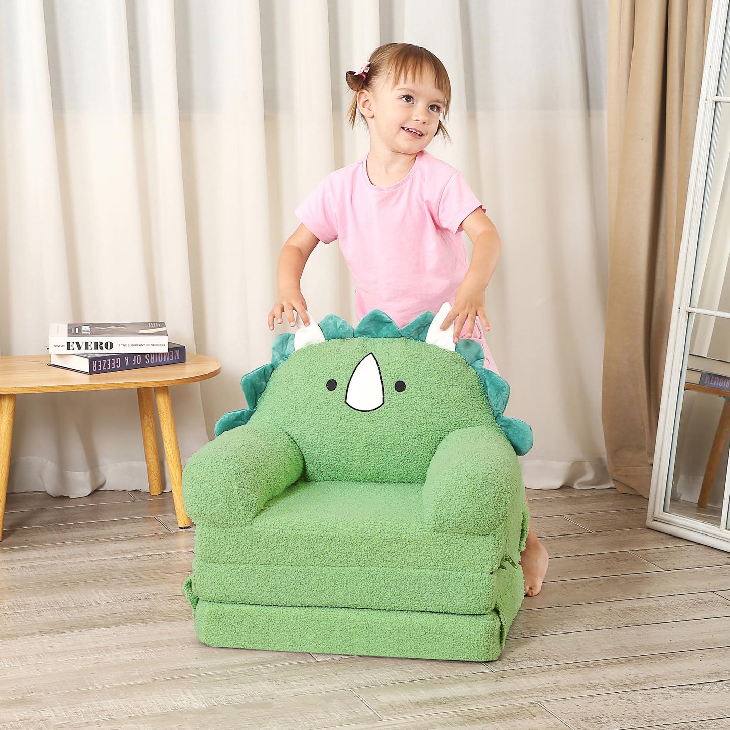 MOMCAYWEX Foldable Kids Sofa, Triceratops Toddler Couch With Tri Folding Foam Cushions, Comfy Couch for Ages 18 Months and Up