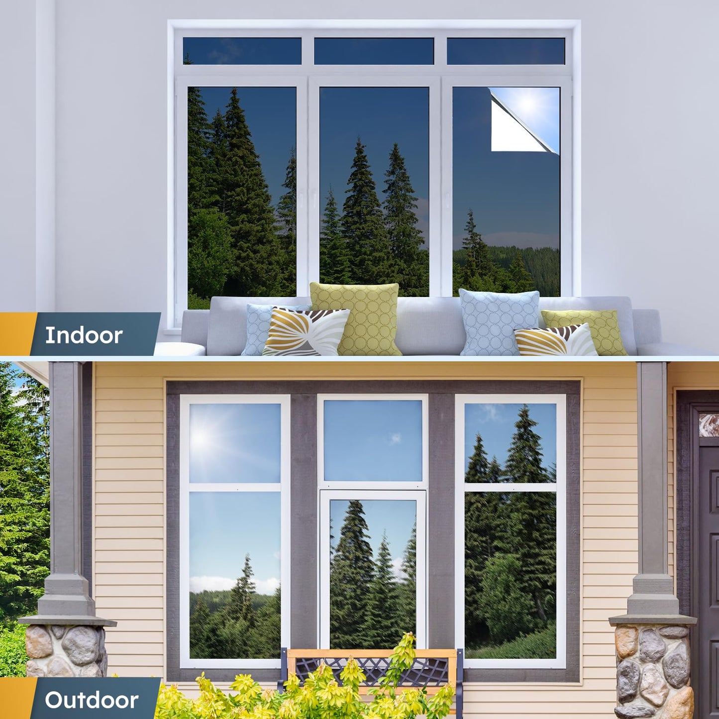 rabbitgoo One Way Window Privacy Film Window Tint for Home, Reflective Mirror Sun Blocking Heat Control UV Protection See Out Not in Office Door Covering, Black Silver, 17.5 in X 6.5 Feet