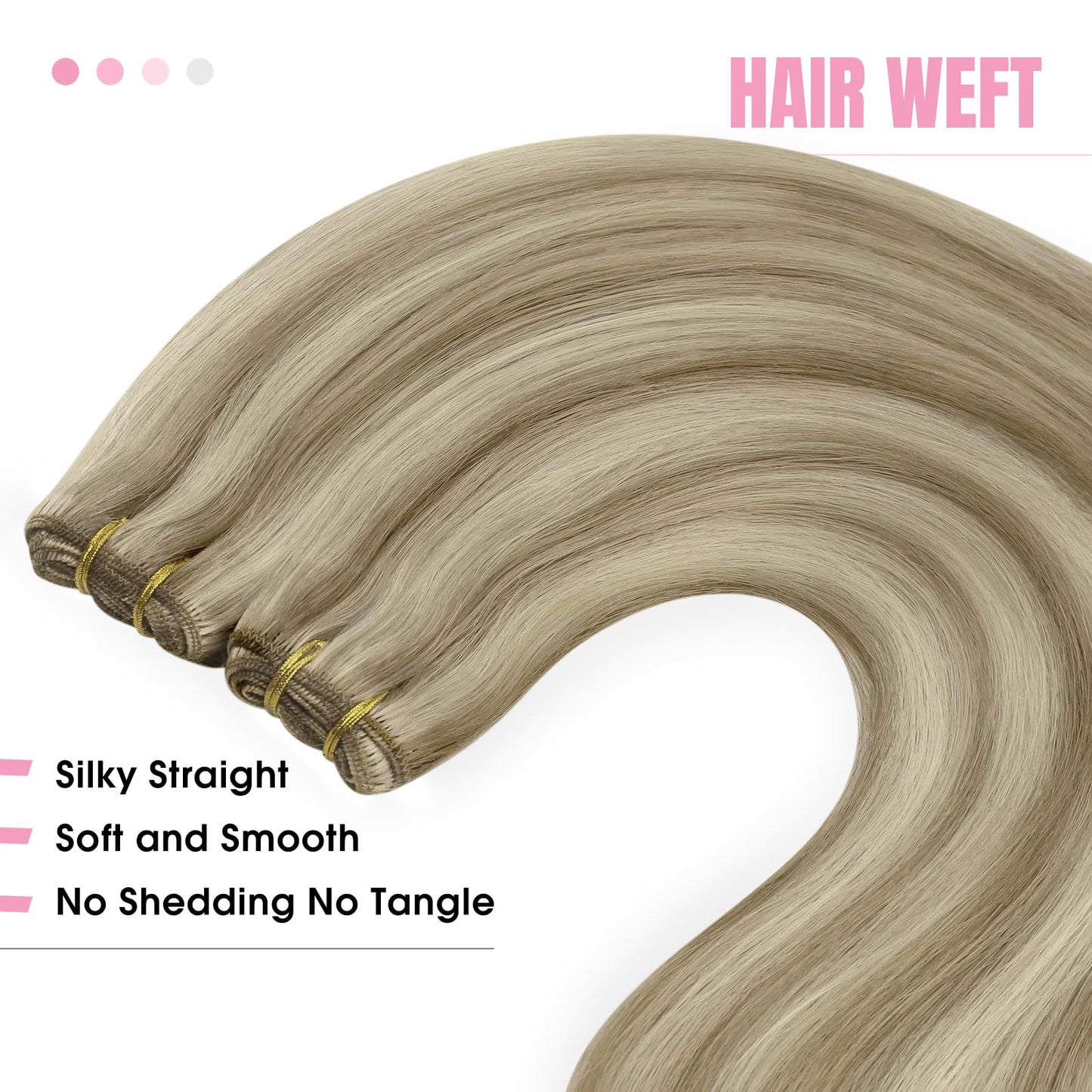 YoungSee Weft Human Hair Extensions Blonde Highlight Sew in Hair Extensions Human Hair Light Brown with Blonde Highlight Sew in