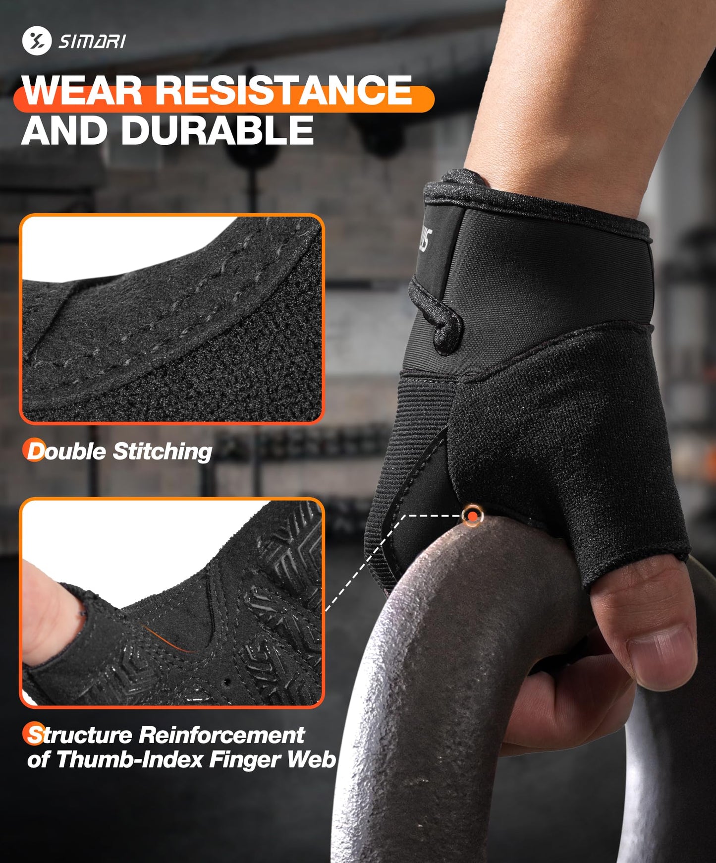 SIMARI Breathable Workout Gloves for Men & Women, Weight Lifting Gloves with Padded, Grip, Full Palm Protection, Gift for Gym Exercise, Cycling, Weightlifting Training, Fitness, Black, Size XL