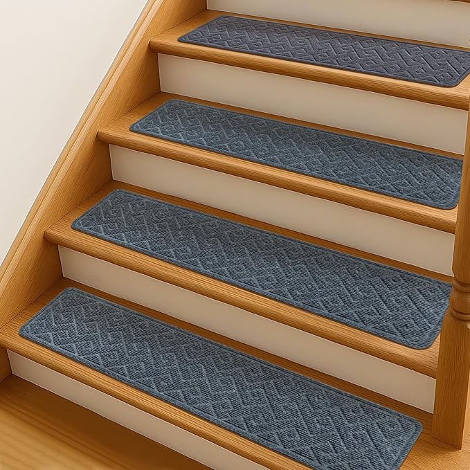 Stair Treads for Wooden Steps, 8" X 30" Non Slip Stair Runner Carpet Indoor with Reusable Adhesive Backing, Soft Tread Mat for Stairs, Polyester TPR Backing Stair Rugs- Dark Gray 15 Pack