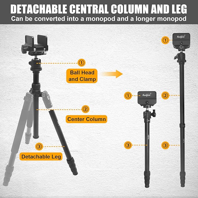 HUNTPAL Shooting Tripod Hunting Shooting Stick Gun Rifle Rest with Saddle Clamp and 360° Rotate Ball Head, Height Adjustable 19"-65" Rifle/Crossbow Stick Tripod