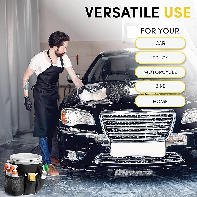 Bucket Caddy with Trash Band: Bucket Caddy for Detailing, Cars, Trucks, Motorcycles, Bikes, & House Cleaning