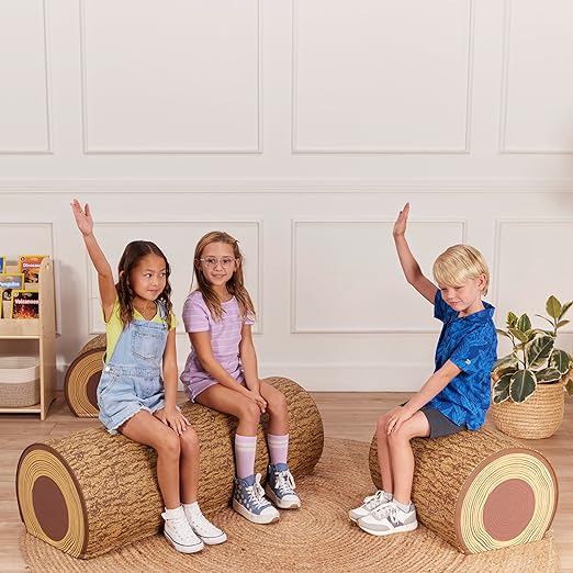 ECR4Kids SoftZone Tree Log Half Bench, 14in, Flexible Seating, Chocolate