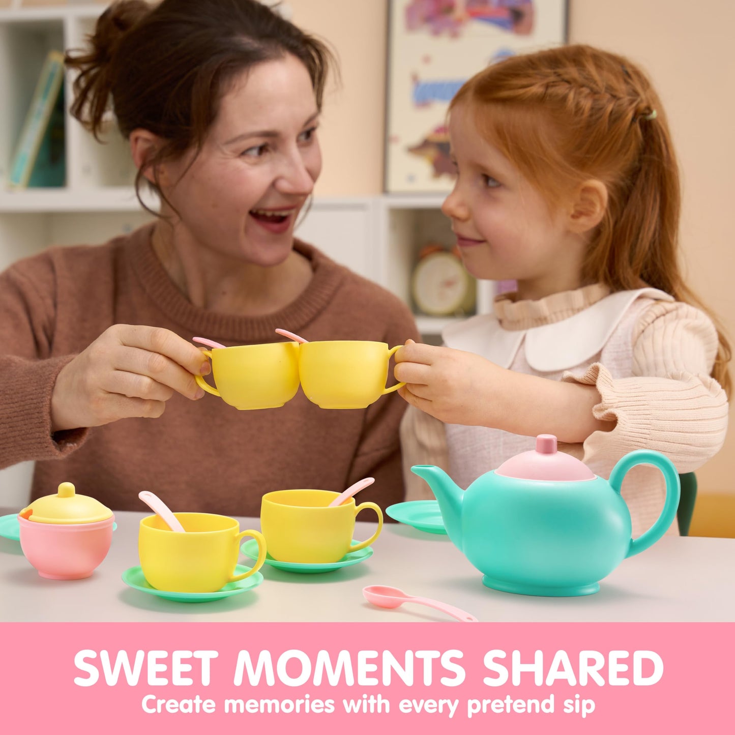 JOYIN 18PCS Pretend Role Play Tea Party Set Play Food Accessories BPA Free, Phthalates Free, Plastic Tea Set, Mini Kitchen for Kids, Gifts for Toddler Boys Girls Ages 3 4 5 6 Years Old