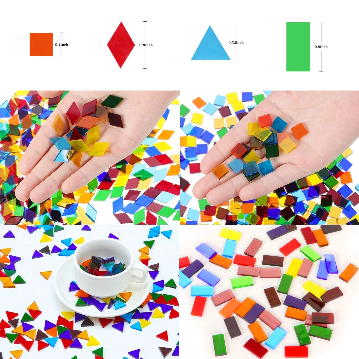 Csdtylh 1100 Pcs Mosaic Tiles, Glass Mosaic Tiles for Crafts Bulk, Stained Mosaic Glass Pieces, Mosaic Supplies for Home Decoration, Art Crafts, DIY Projects, Transparent (Mixed Shape)