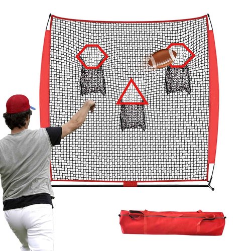 PGL Football Throwing Net - Quick Setup Practice Net Includes Carry Bag & Stable Frame and 3 Pockets - 6×6FT Quarterback Target for Improving Accuracy of Training
