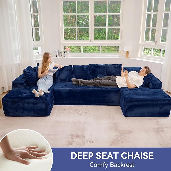 131'' Large Sectional Couches with Chaise Lounge, U-Shaped No Assembly Required Deep Seat Modular Cloud Sofa for Living Room 1PCS, Bedroom