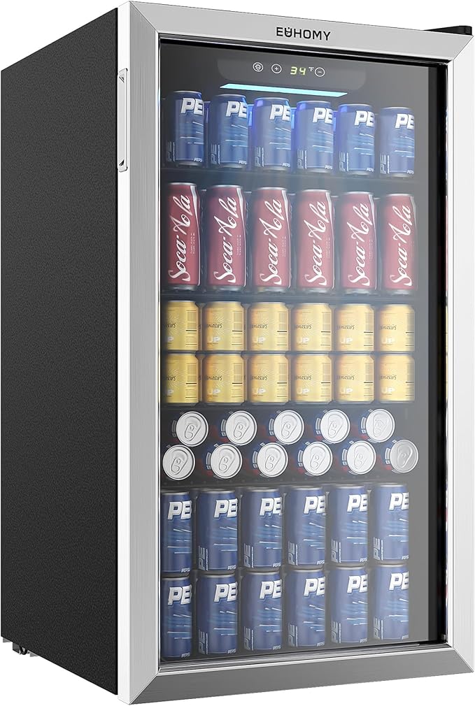 EUHOMY Beverage Refrigerator Cooler, 130 Can Mini Fridge with Glass Door for Soda Beer or Wine, Beverage Cooler for Home, ...