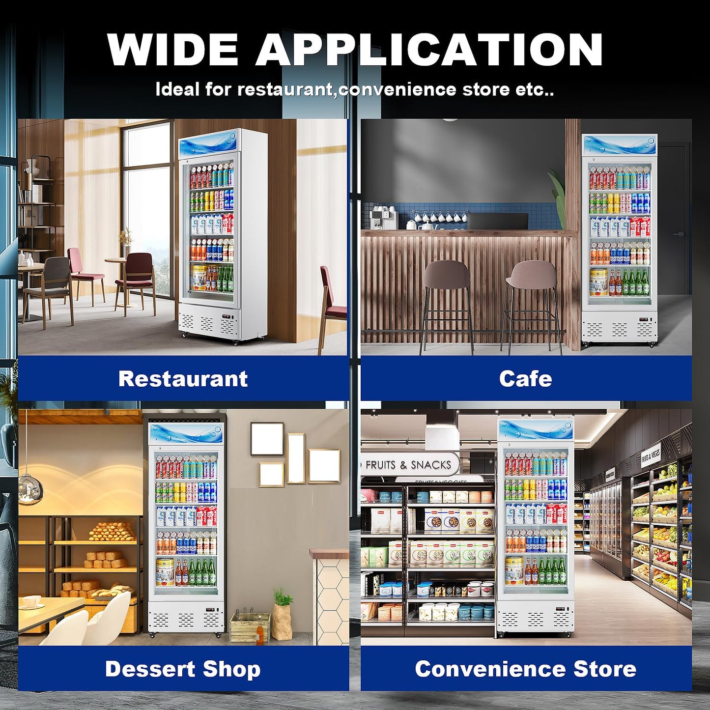 ECEVT 26.8'' W Commercial Beverage Fridge, 15 Cu.ft. Merchandiser Refrigerator Glass Door Upright Display Cooler with LED Light and Adjustable Shelves for Restaurant Grocery Stores Home, White