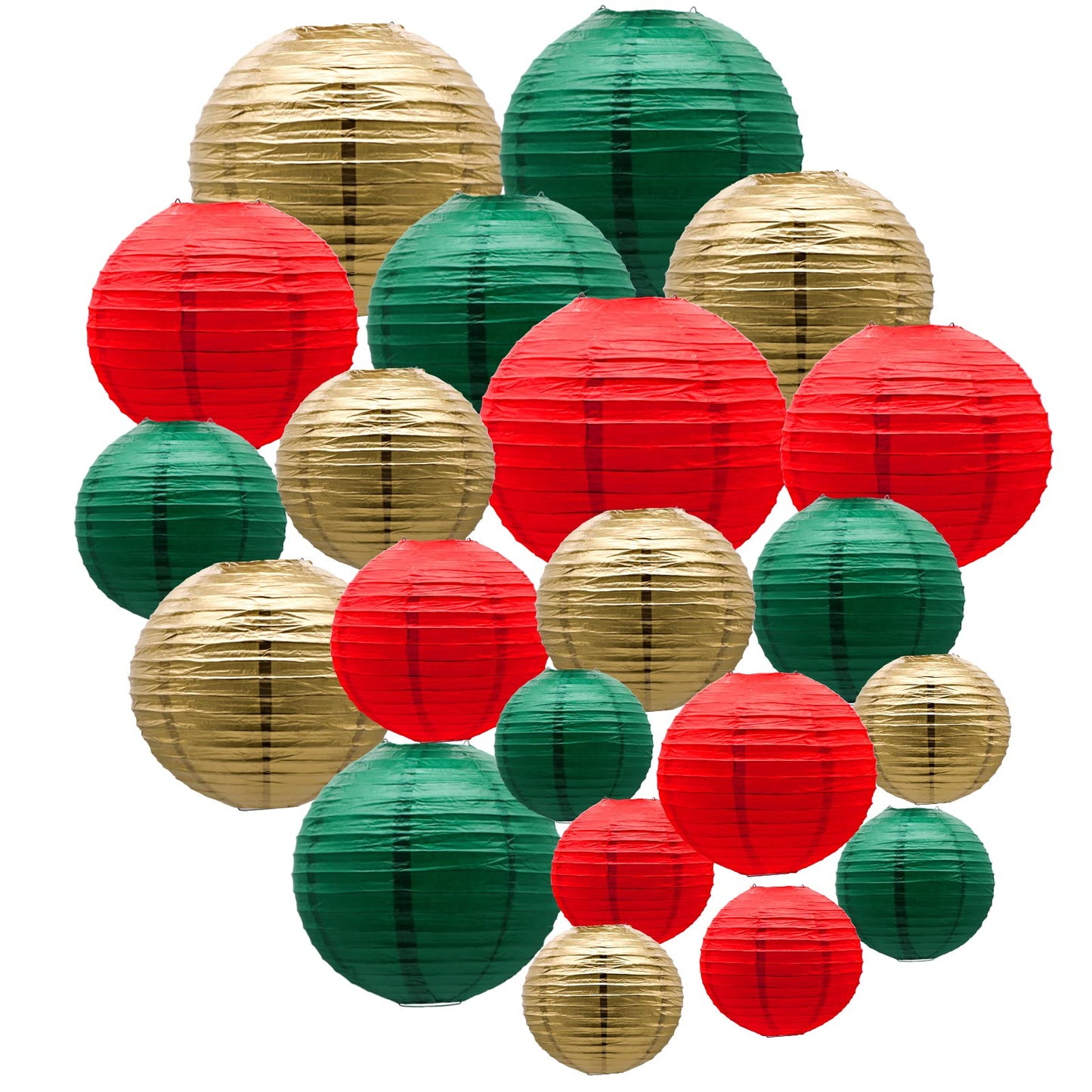 ADLKGG Paper Lanterns Decorative, Round Hanging Lantern for Italian Party Mexico Party Graduation Christmas Anniversary Birthday Decorations Green/Red/Gold 21pcs