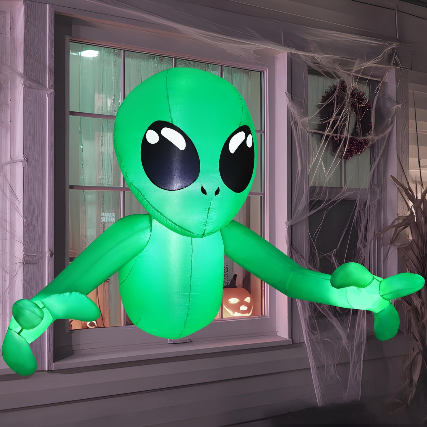Joiedomi 4.5ft Halloween Inflatable Alien Outdoor Decoration, Blow Up Alien Window Breaker with LEDs, Halloween Window Inflatable Decor for Outdoor Yard Garden Party Lawn Decor