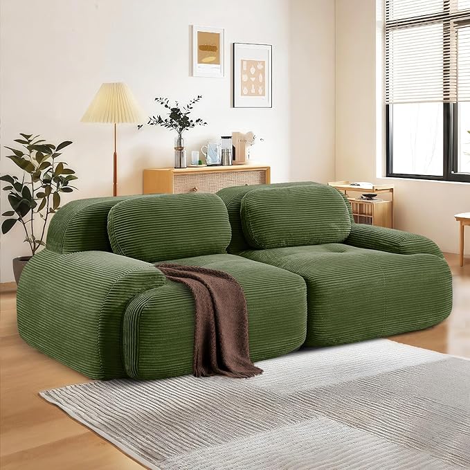 SoarFlash 81" Loveseat Sofa, Comfy Deep Seat, No Assembly, Sofa in a Box, Modern Small Couch with Plush Corduroy Fabric for Living Room, Bedroom, Apartment, Home Office, Green