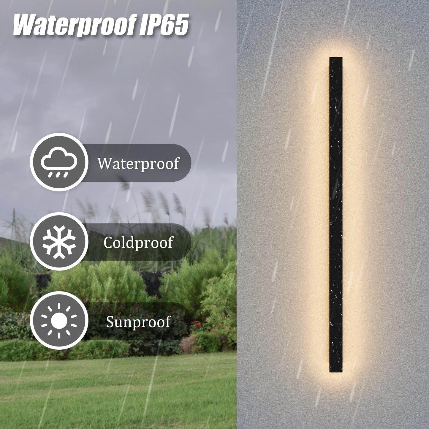 lundwa 2 Pack 47.25inch Long Outdoor LED Wall Lights 35W Black 3000K Warm White Porch Lights Acrylic Waterproof IP65 Exterior Wall Light Fixtures for House Patio Porch Courtyard