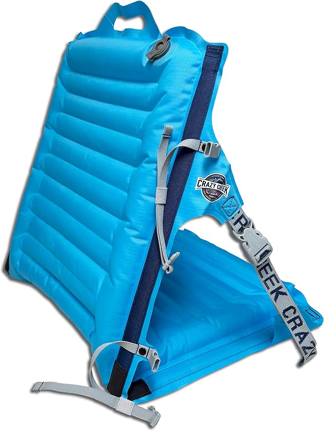 Crazy Creek Inflatable AirCliner Original Chair for Camping, Backpacking, Beaches, Comfort on All Terrains, Adjustable Straps, Compact Design, Dual Purpose, Chair and Pad in one, Big Sky Blue