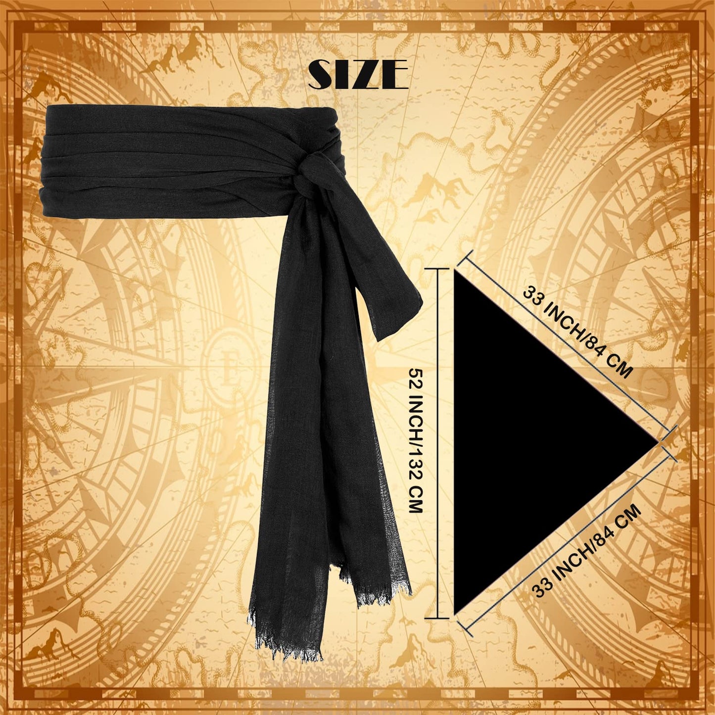 Century Star Halloween Pirate Costume Men Women Pirate Bandana Hat Waist Belt Head Scarf Renaissance Accessories Cosplay 2 Black