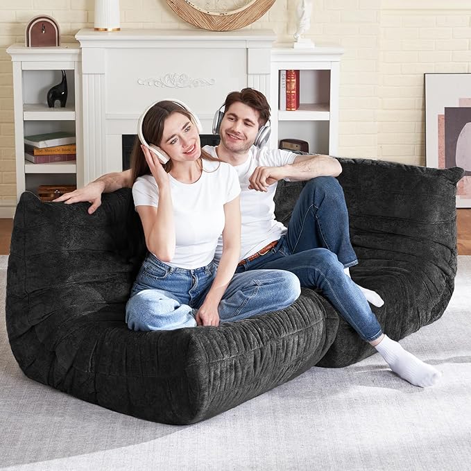 HABUTWAY Bean Bag Chair, Memory Foam Bean Bag Chairs for Adults, Fireside Corner Chair Lazy Floor Corner Sofa for Living Room, Bedroom, Dorm, Office (Black)