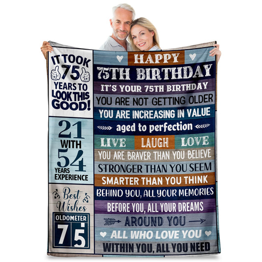 75th Birthday Gifts for Men Women, 75th Birthday Gift Ideas, Milestone 75th Birthday Decorations, Funny 75 Years Old Gift for Husband Wife Him Her Dad Mom, 75th Birthday Gifts Throw Blanket 50" x 60"