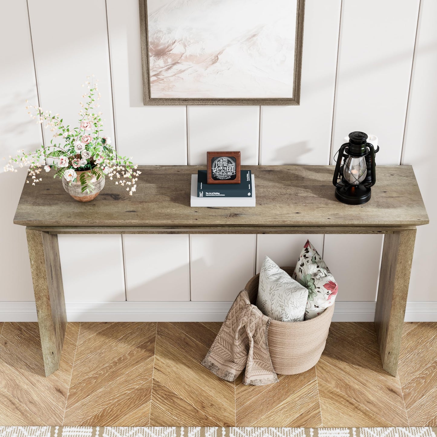 Long Console Table 58 Inch, Farmhouse Hallway Entryway Table, Narrow Wood Sofa Table Behind Couch, Entrance Entry Way Furniture for Living Room, Foyer, Large, Easy Assembly