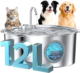 Dog Water Fountain for Large Dogs: Stainless Steel Dog Fountain Water Bowl - 3.2Gal/406oz/12L Super Quiet Big Cat Water Fo...