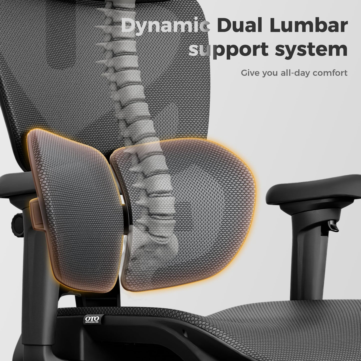 OTO Zenpex Ergonomic Mesh Office Chair, 1.96" Adjustable Seat Depth, Dynamic Lumbar Support, Extensible Footrest, Up to 300 lbs, 135° Recline Backrest for Home, Gaming & Executive Office