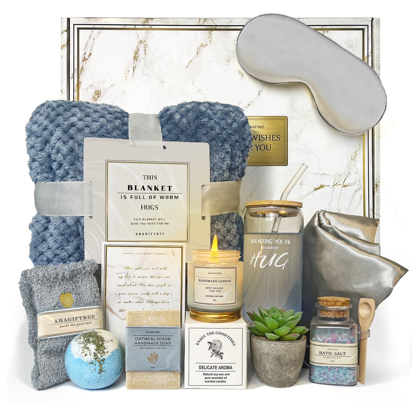 Get Well Soon Gift Baskets For Women,12PC Get Well Gifts for Women After Surgery,Birthday Gifts,Care Package,Grief,Sympathy,Condolences Gift Basket for Friend (navy blue)