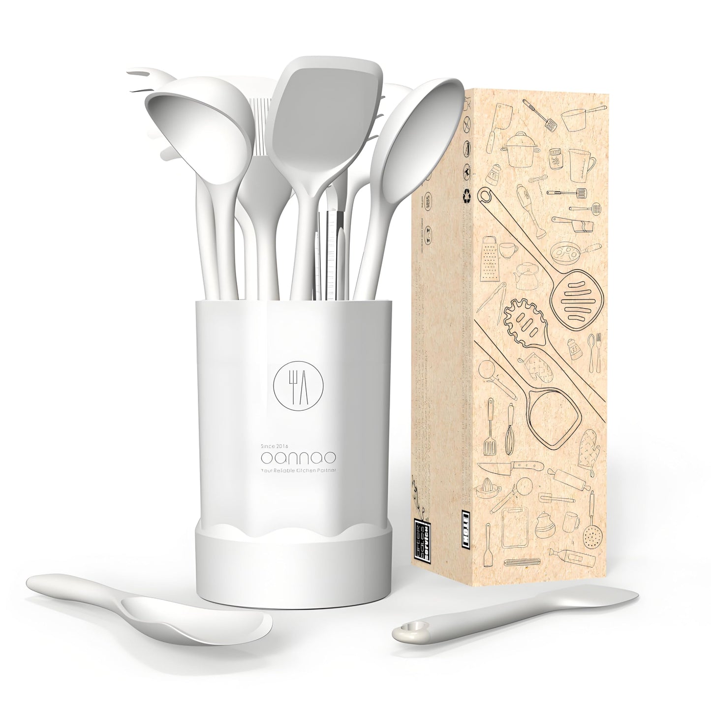 Silicone Kitchen Utensils Set, 600°F Heat Resistant Silicone Cooking Utensils, Spatula, Spoon, Whisk, Tongs, Kitchen Gadgets Tools Sets for Nonstick Cookware, Dishwasher Safe BPA Free (Cream White)