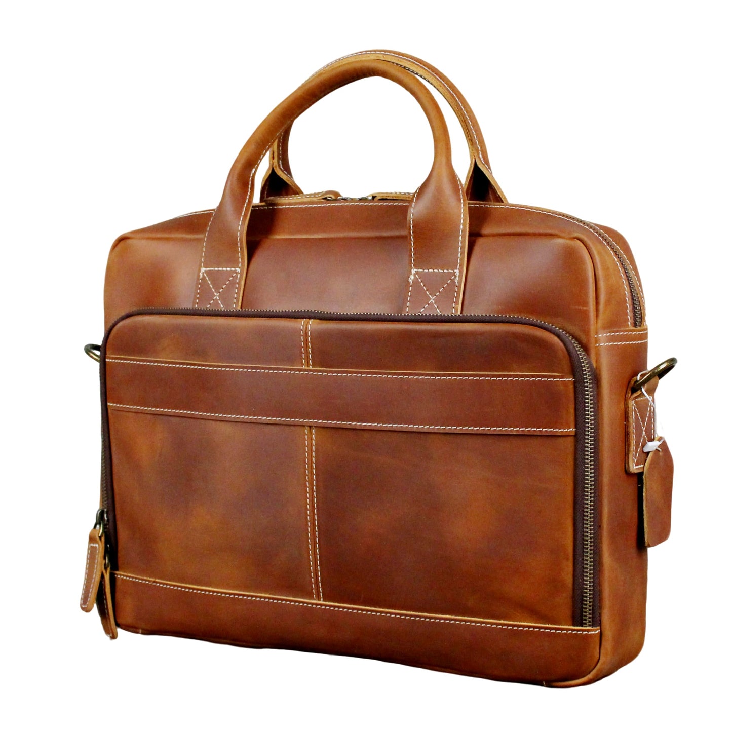 16" Full Grain Leather Briefcase Laptop Bag Shoulder Messenger Bag Vintage Handbag for Work Office & Travel (Vintage Brown)