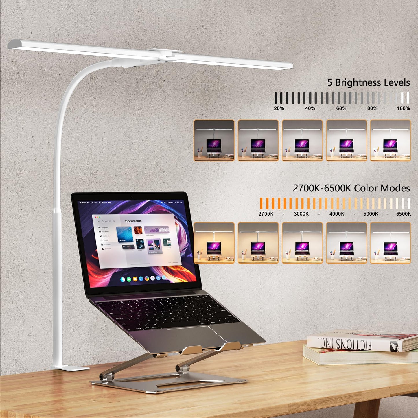 EppieBasic LED Double Head Architect Lamps, Extra Bright Workbench Office Lighting, Eye Protection Modern Desk Light for Monitor Working Reading White 1200LM