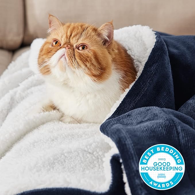 Bedsure GentleSoft Sherpa Fleece Throw Blanket for Couch - Thick and Warm Throw for Women and Men, Soft Fuzzy Plush Blanket for Winter, Non-Heated, Navy, 50x60 Inches
