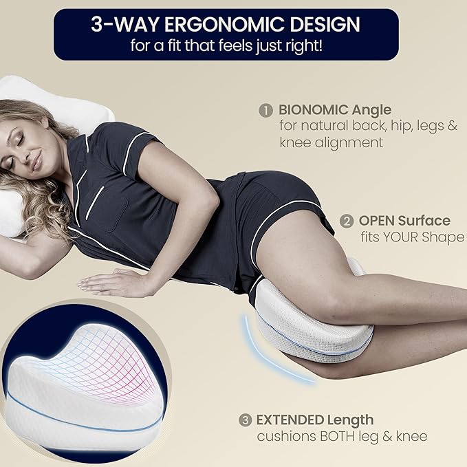 Contour Legacy Leg & Knee Foam Support Pillow for Side Sleepers Soothing Relief for Back, Hips, Knees, Joints, Nerves & Muscles