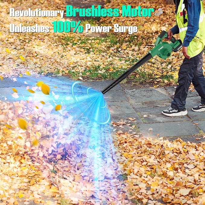 K I M O. Cordless Leaf Blower and Vacuum Combo 4 In 1, 3 Nozzles for Inflation and Deflation, 190MPH, Control Panel with 3 Speeds, 20" Extended Tube, 2 Pack Battery Operated Leaf Blowers for Lawn Care