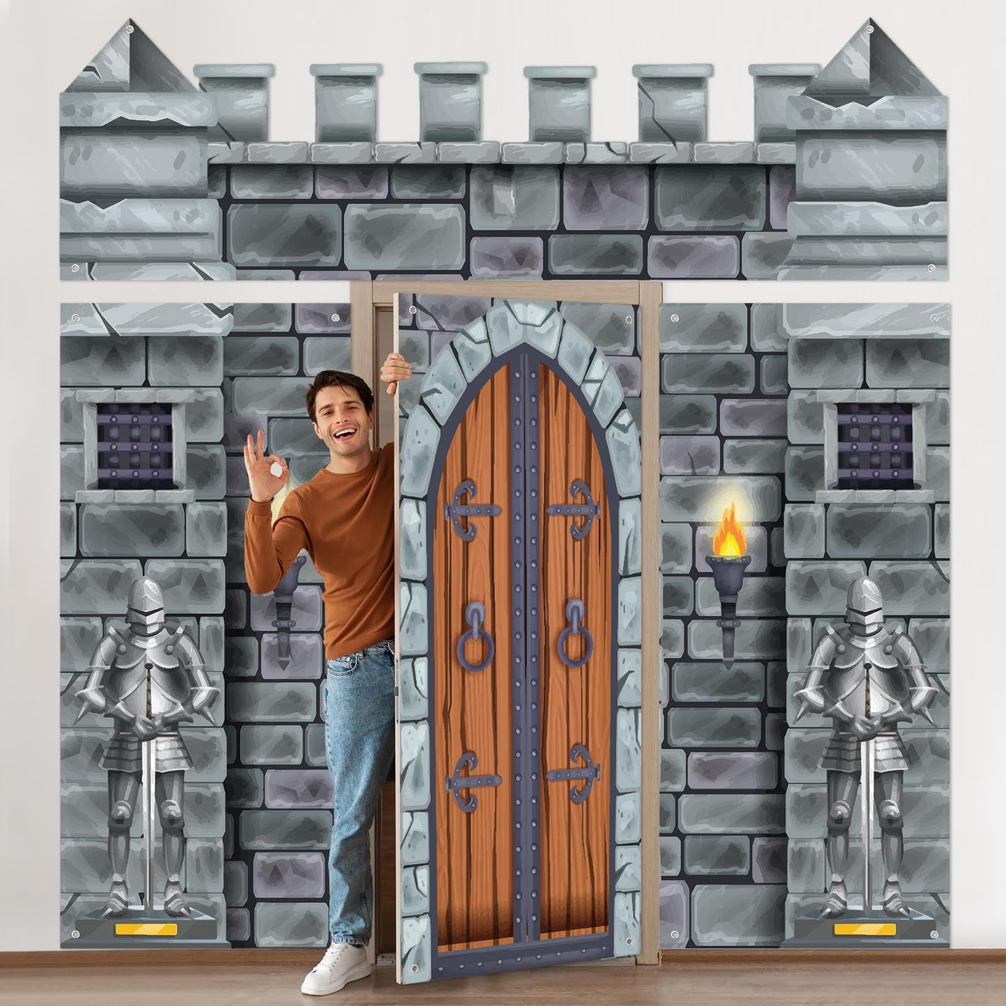 VitalCozy 4 Pcs Halloween Medieval Party Decorations 6.5 x 3 ft Castle Door Banner Covers Medieval Castle Door Decor Backdrop Themed Party Supplies Wall Decor Entrance Decoration