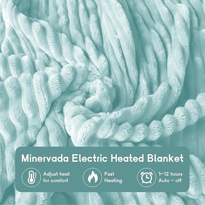 Heated Blanket Electric Blanket Queen Size 84''x90'' with 10 Heating Levels, 1-12 Hour Auto Shut Off, Machine Washable, Dual Controller Soft Warming Blanket for Couch, Bed, Office - Pale Green