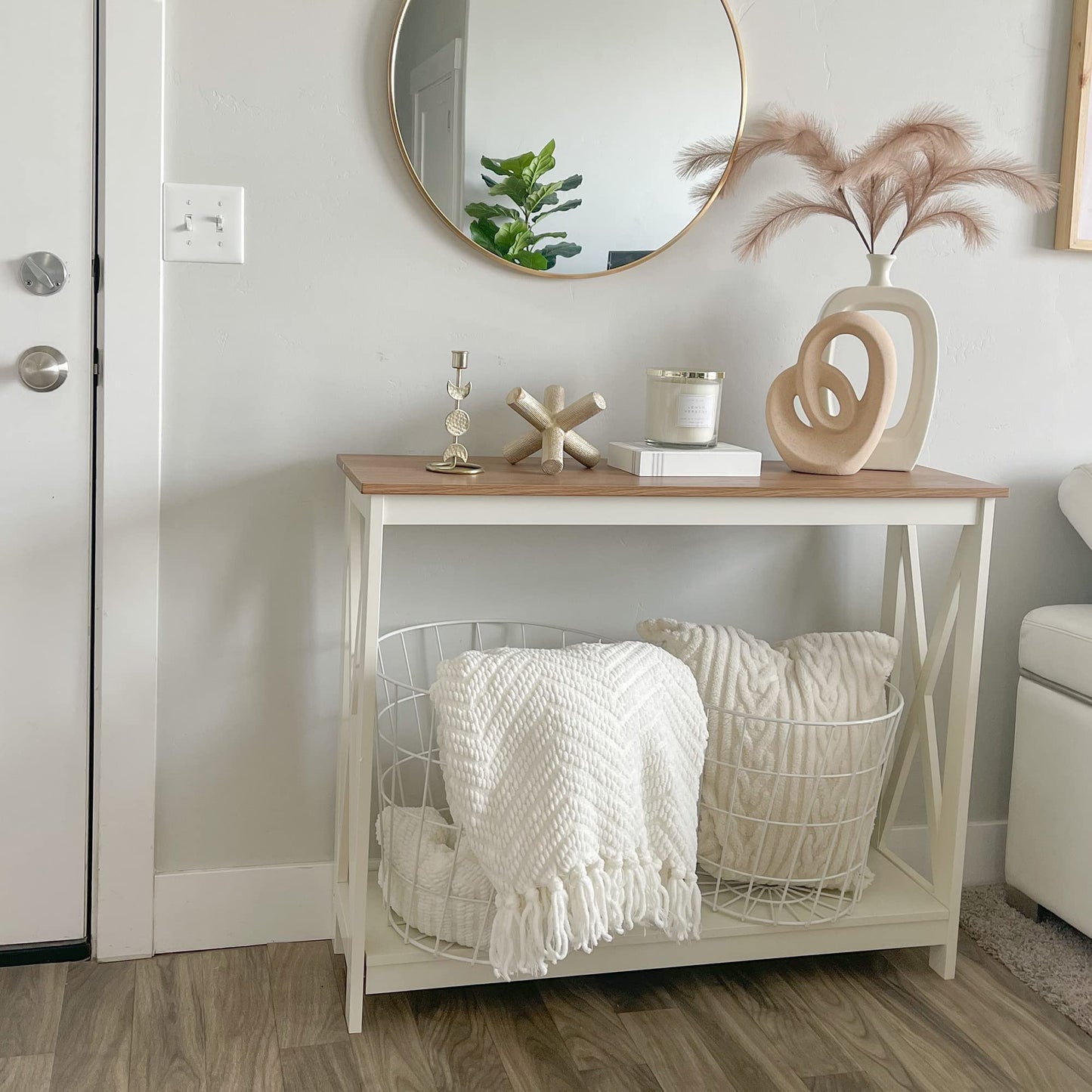 PHI VILLA White Console Tables for Entryway, Farmhouse Narrow Sofa Table Hallway, Ivory Skinny Entry Table
