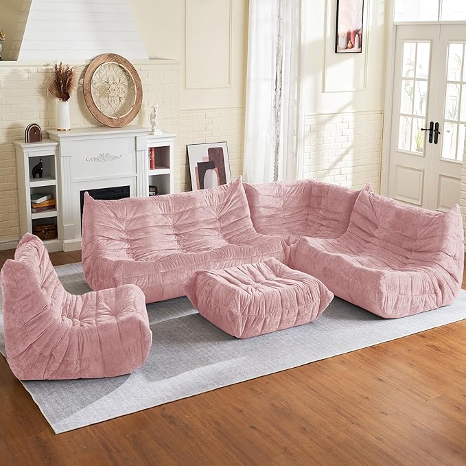 HABUTWAY Bean Bag Chair, Giant Bean Bag Chairs for Adults, Bean Bag Sofa with Filler Faux Fur, Memory Foam Bean Bag Couches Fireside Lazy Sofa for Living Room, Bedroom, Office (Pink)