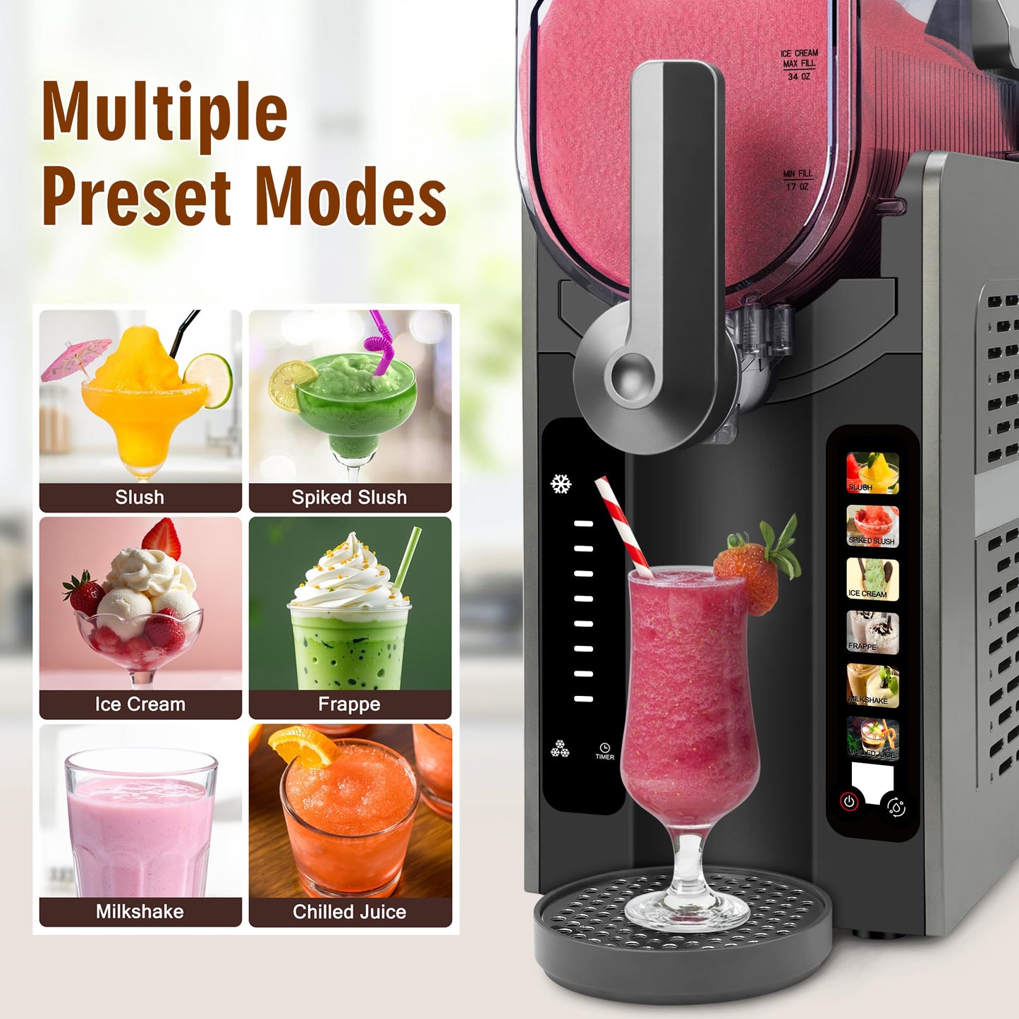 KELTEROOM Slushie Machine for Home with LED Display - One-Touch Reservation & 6 Pre-set Programs,No Ice Needed Slushy Machine 88oz Frozen Drink Machine for Frozen Margaritas,Frappés& Ice Cream Slushie