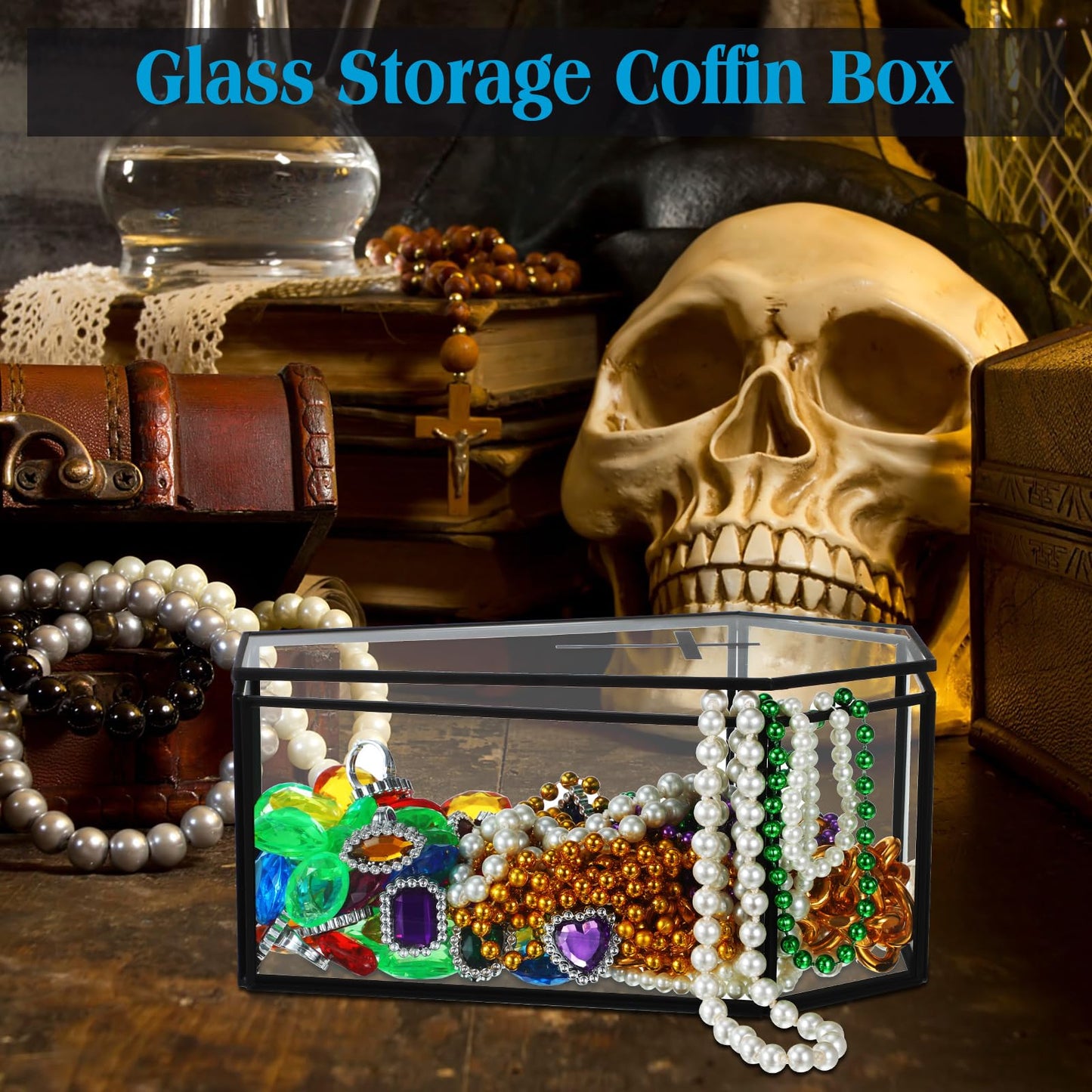 Sasylvia 2 Pcs Glass Coffin Box Coffin Jewelry Box Coffins Terrarium Gothic Jewelry Boxes with Lid Coffins Decoration for Party