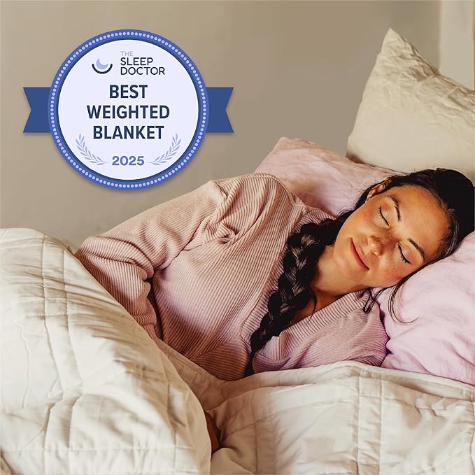 Baloo Weighted Blanket for Adults 20 lb (Pebble White, 60"x80") | Cool & 100% Cotton | Machine Washable & Dryer Safe | Glass Microbead Fill